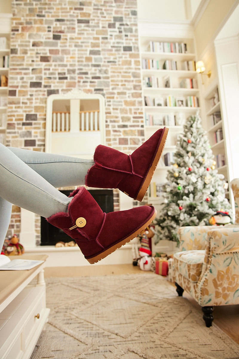 UGG Faux Fur-Lined Classic Side Button UGG Boot - Claret