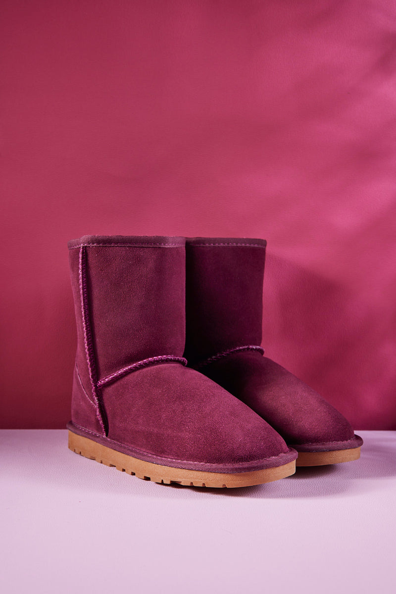UGG Lovett Wool Blend Suede Shearling Boots - Claret