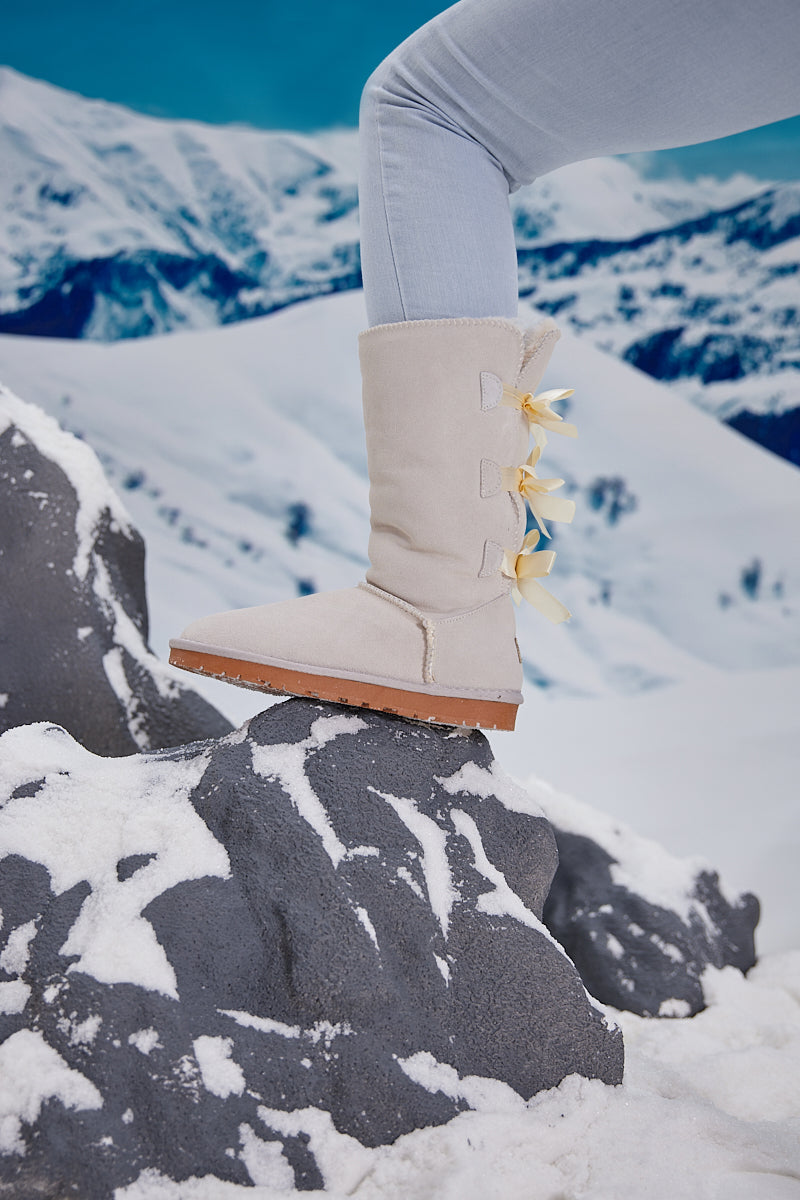UGG Tri Ribbon Bow Suede Boots - Cream