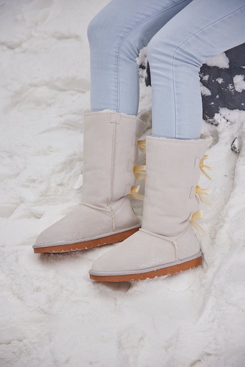 UGG Tri Ribbon Bow Suede Boots - Cream
