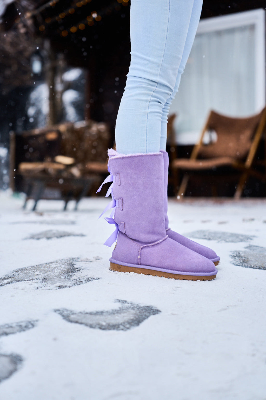 UGG Tri Ribbon Bow Suede Boots - Lavender