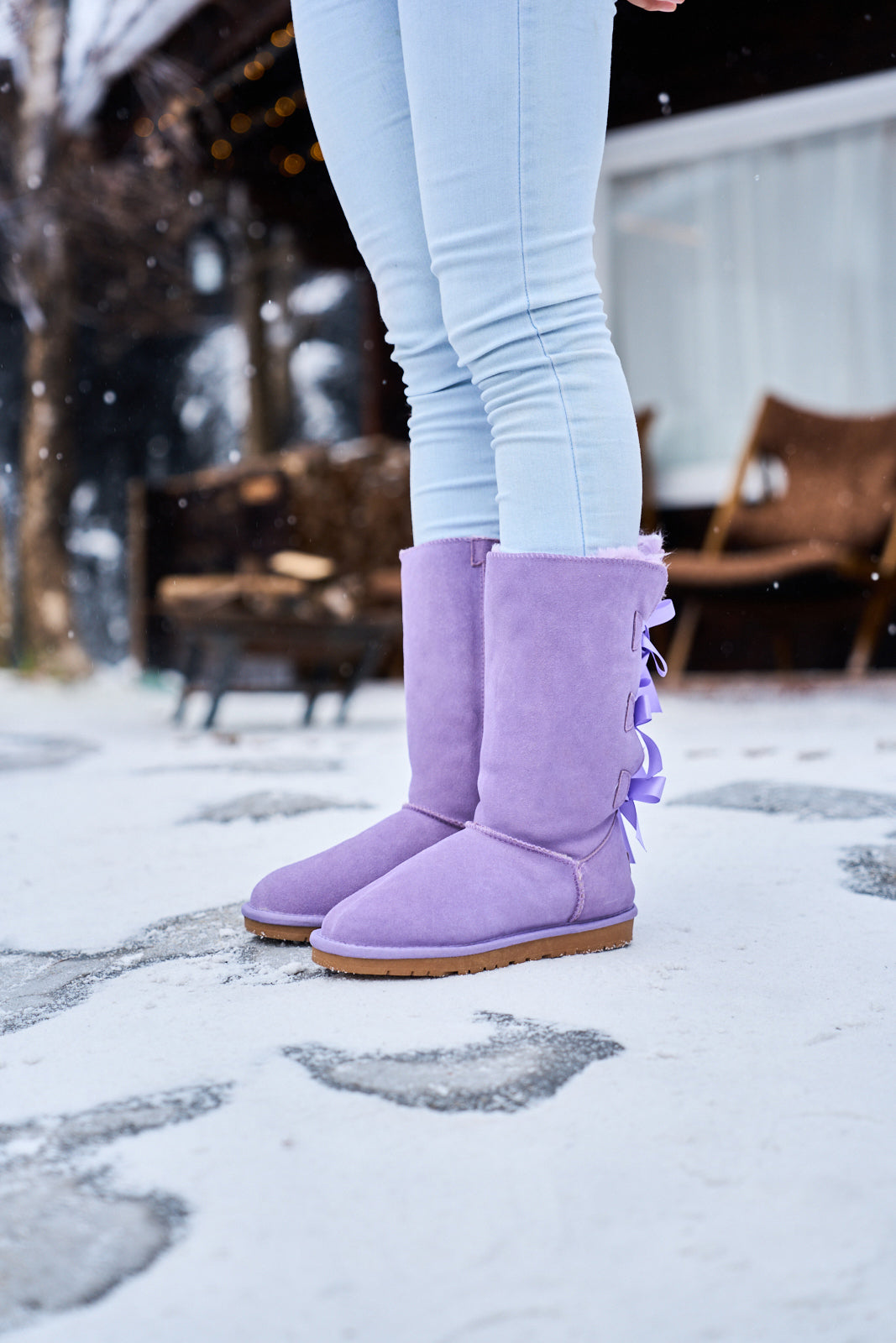 UGG Tri Ribbon Bow Suede Boots - Lavender