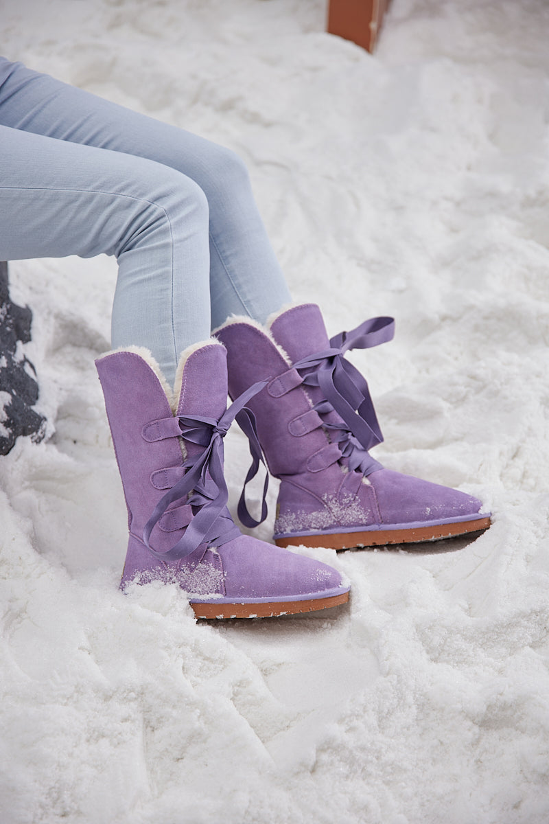 UGG Ribbon Lace-Up Faux Fur-lined Suede Boot - Lavender