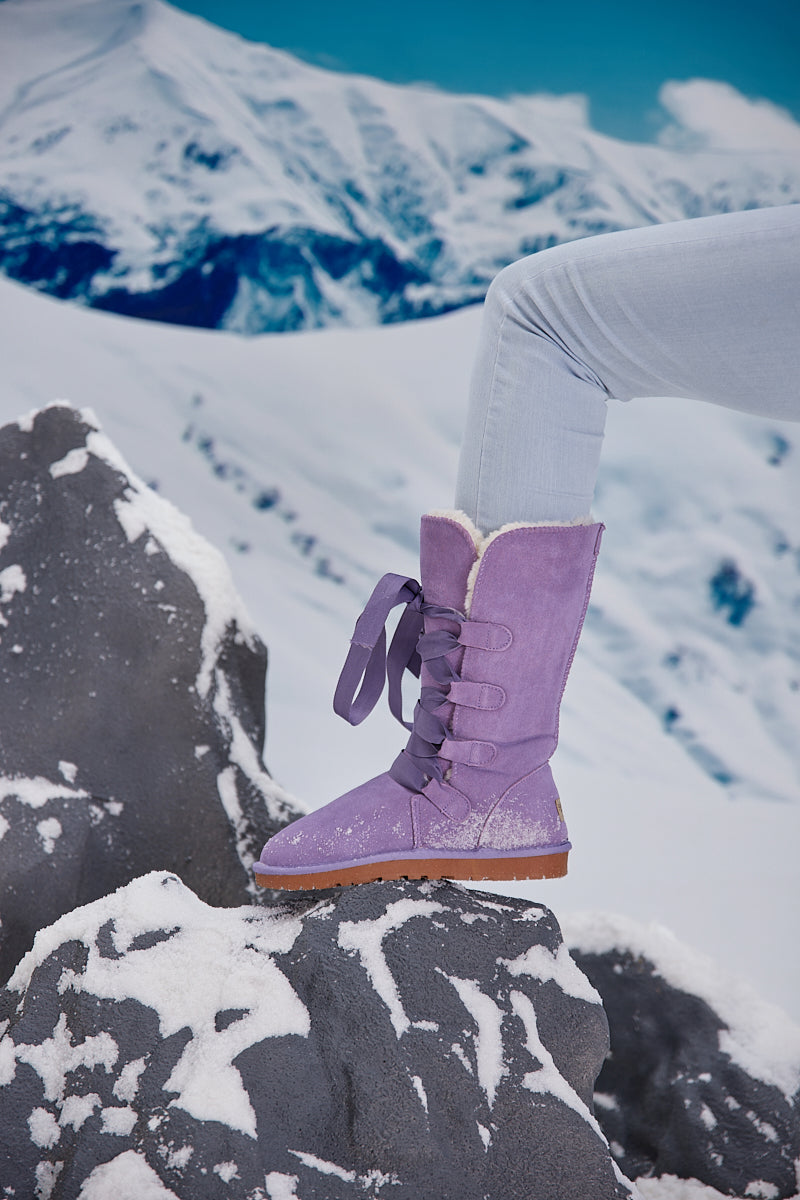 UGG Ribbon Lace-Up Faux Fur-lined Suede Boot - Lavender