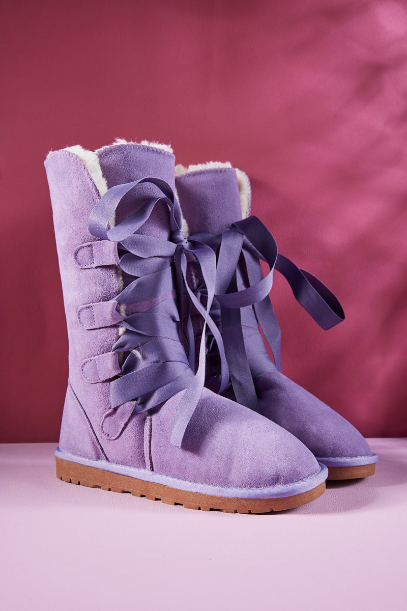 UGG Ribbon Lace-Up Faux Fur-lined Suede Boot - Lavender