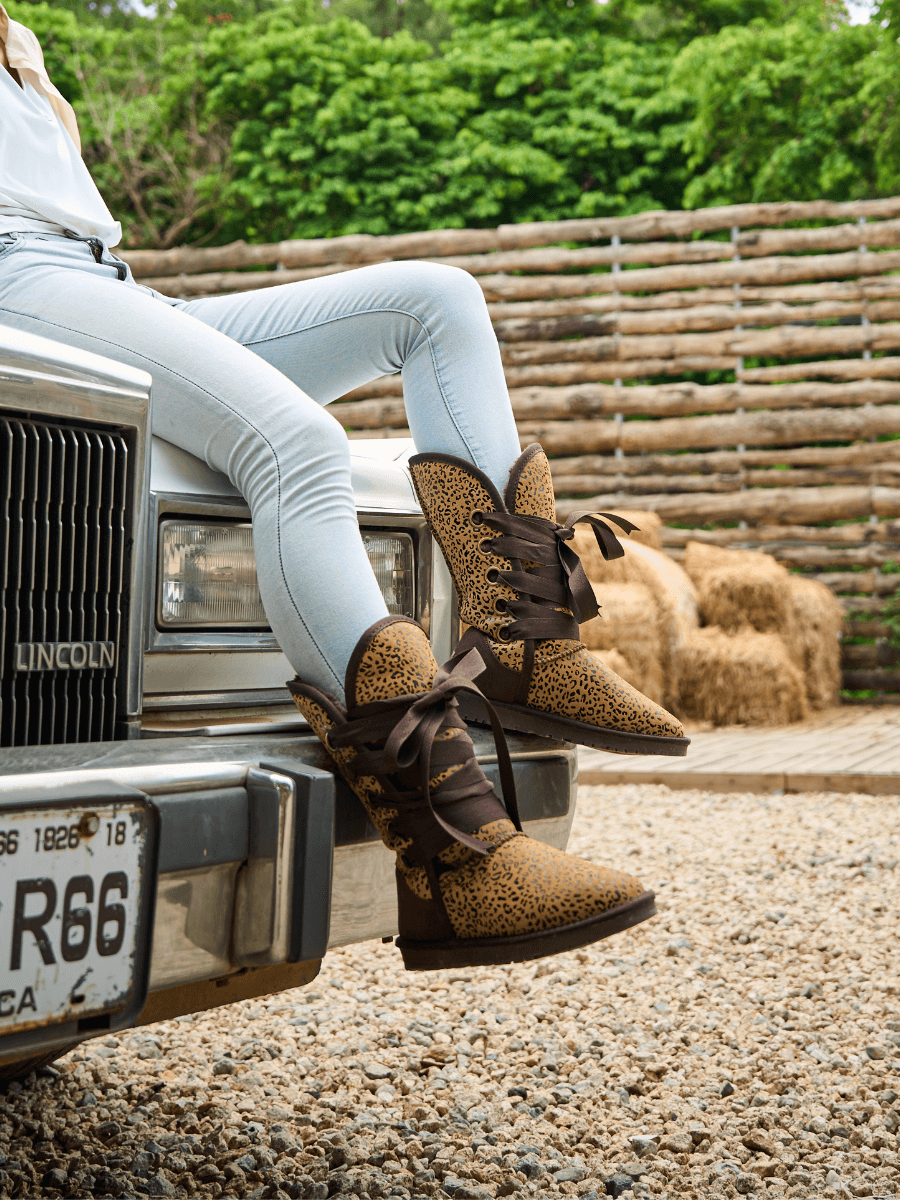 UGG Ribbon Lace-Up Faux Fur-lined Suede Boot - Leopard