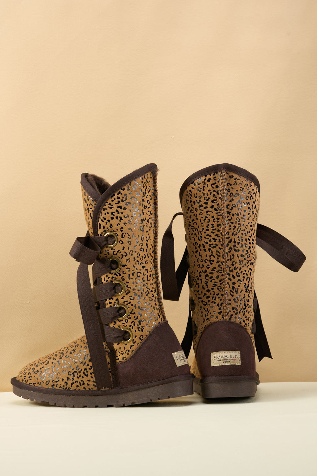UGG Ribbon Lace-Up Faux Fur-lined Suede Boot - Leopard