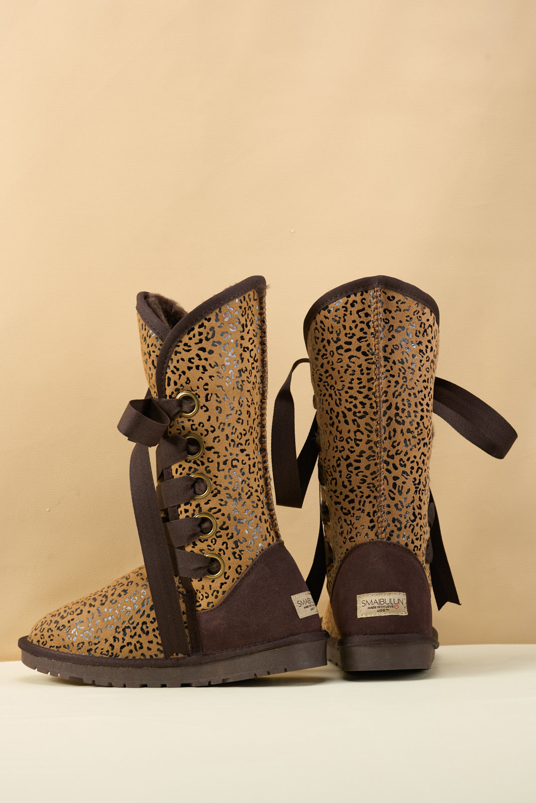 UGG Ribbon Lace-Up Faux Fur-lined Suede Boot - Leopard