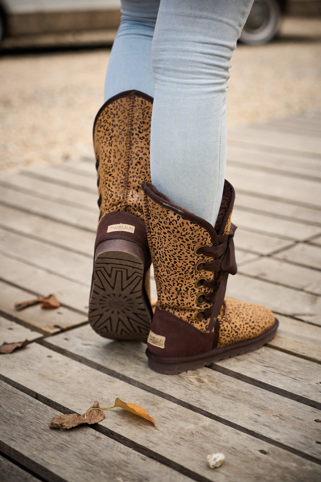 UGG Ribbon Lace-Up Faux Fur-lined Suede Boot - Leopard