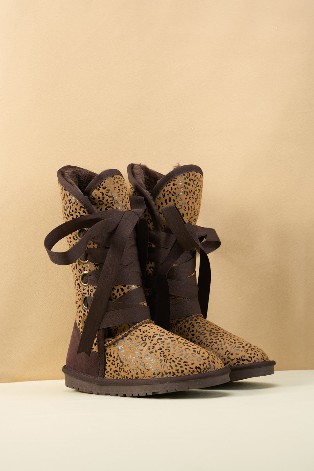 UGG Ribbon Lace-Up Faux Fur-lined Suede Boot - Leopard
