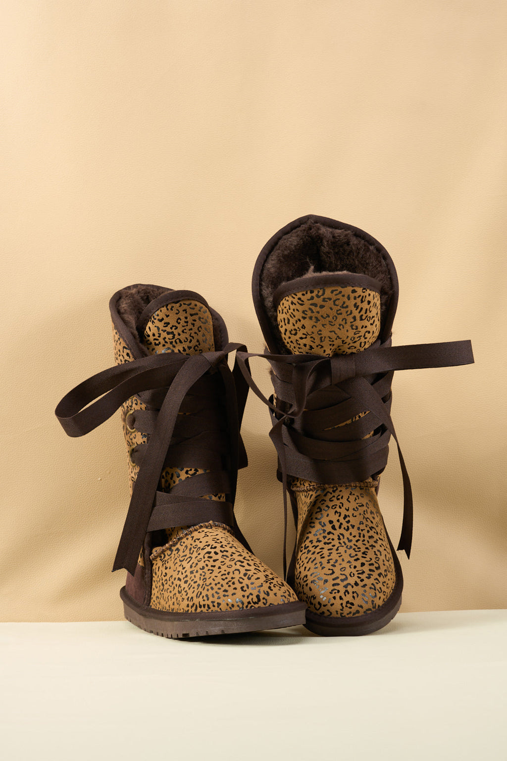 UGG Ribbon Lace-Up Faux Fur-lined Suede Boot - Leopard