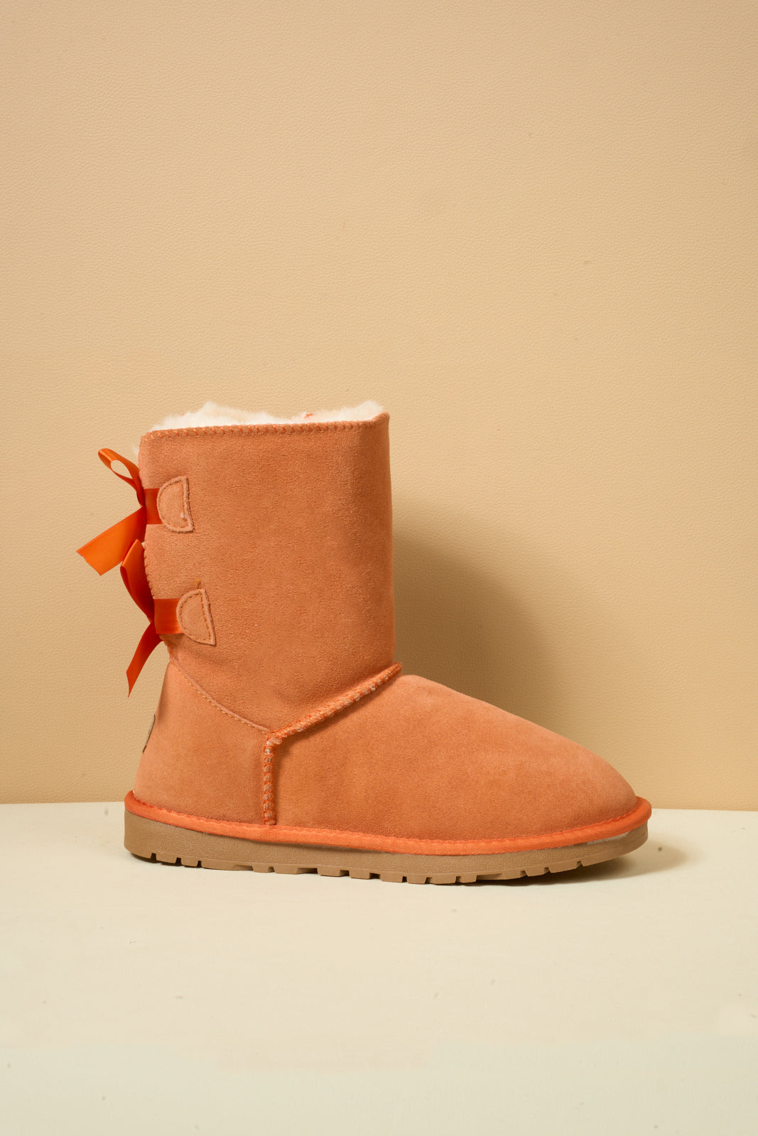 UGG Double Ballet Ribbon Bow Suede Shearling Boots - Orange