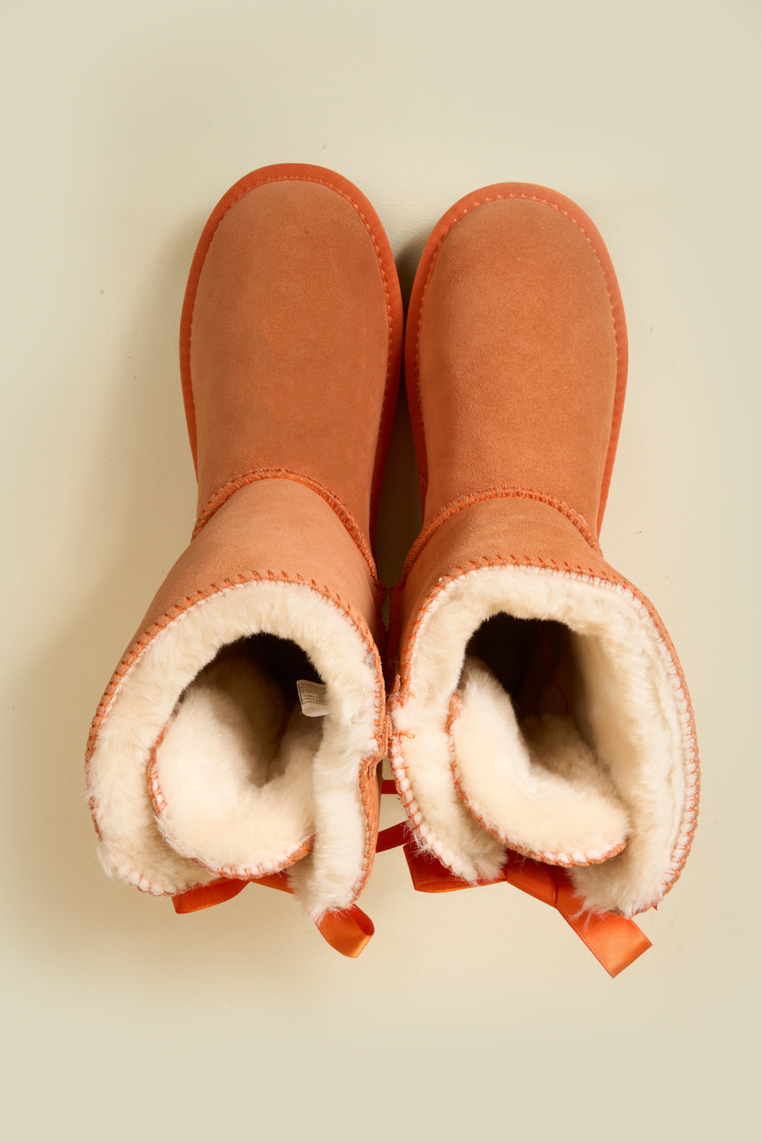 UGG Double Ballet Ribbon Bow Suede Shearling Boots - Orange