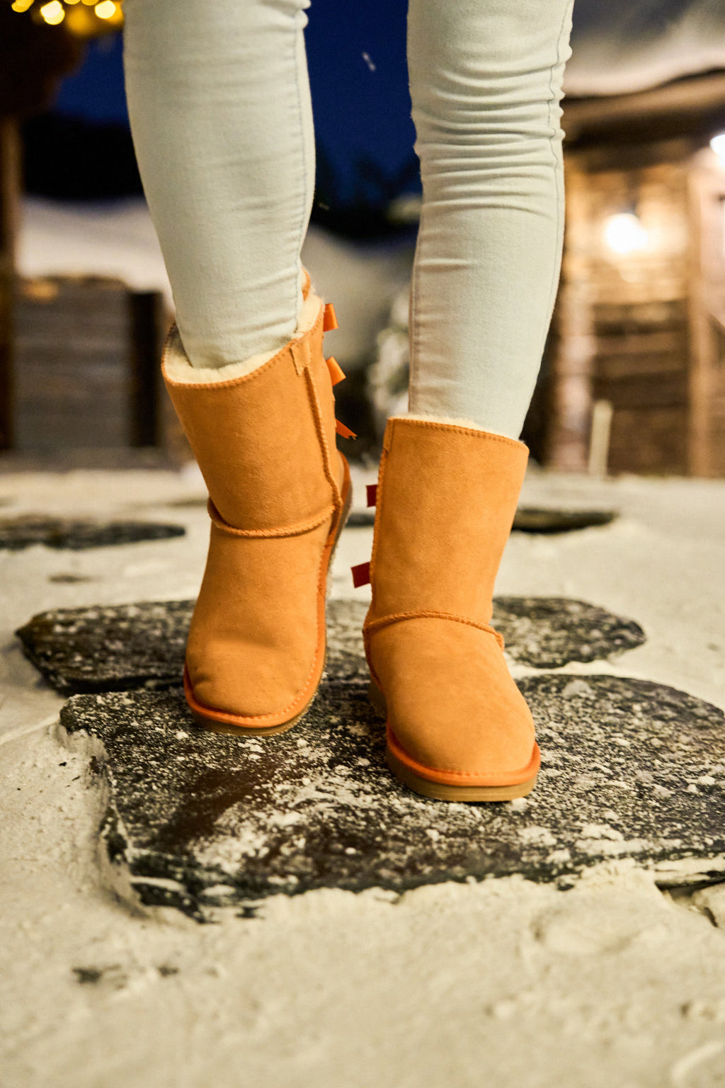 UGG Double Ballet Ribbon Bow Suede Shearling Boots - Orange