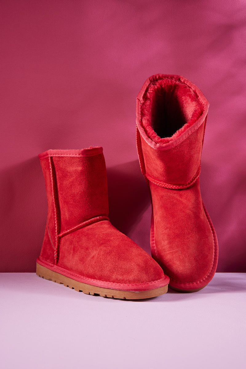 UGG Lovett Wool Blend Suede Shearling Boots - Red