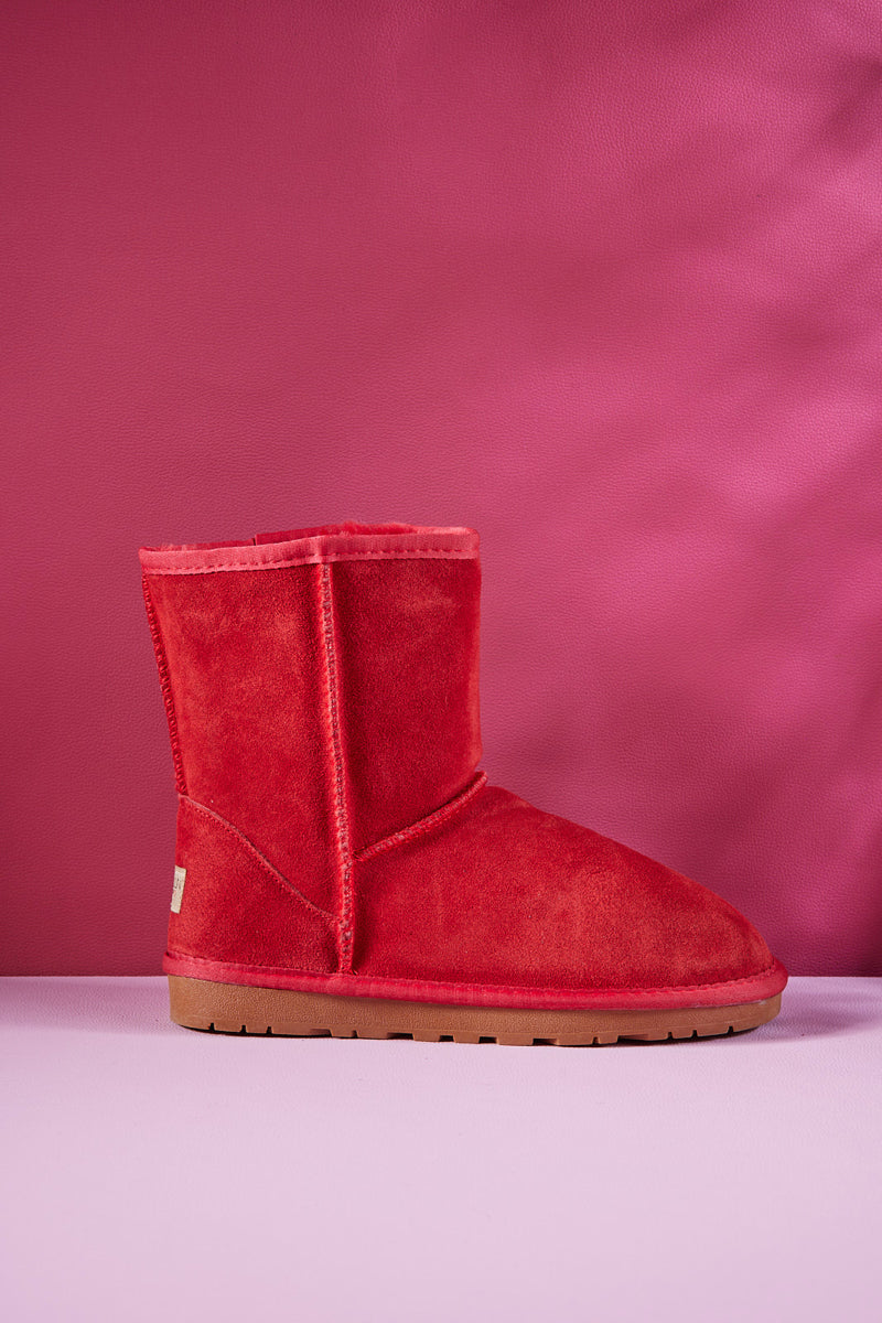 UGG Lovett Wool Blend Suede Shearling Boots - Red