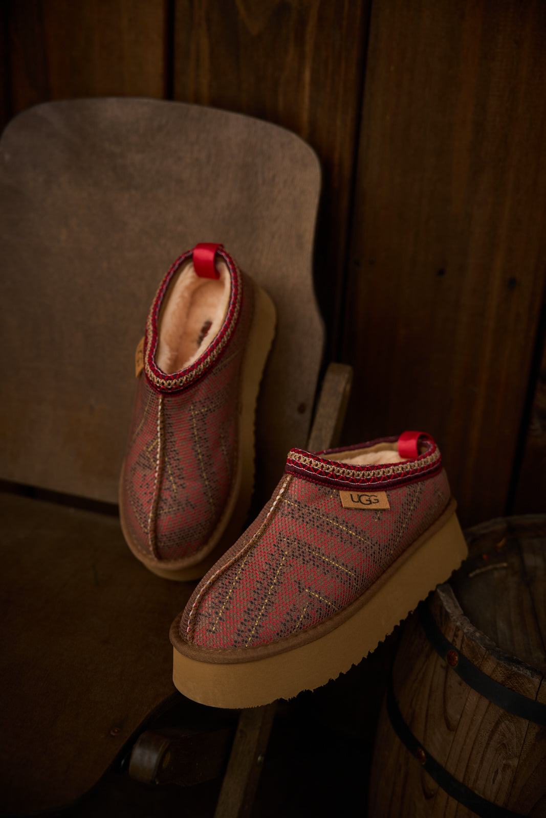 UGG Tasman in Labyrinth Platform Bootie - Red