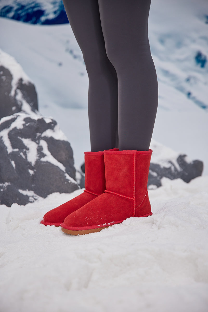 UGG Lovett Wool Blend Suede Shearling Boots - Red